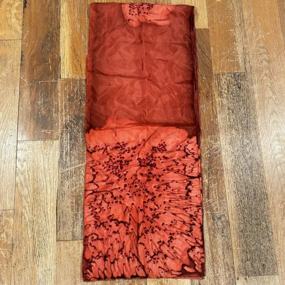 Hand-Painted Silk Scarf Red Abstract Design